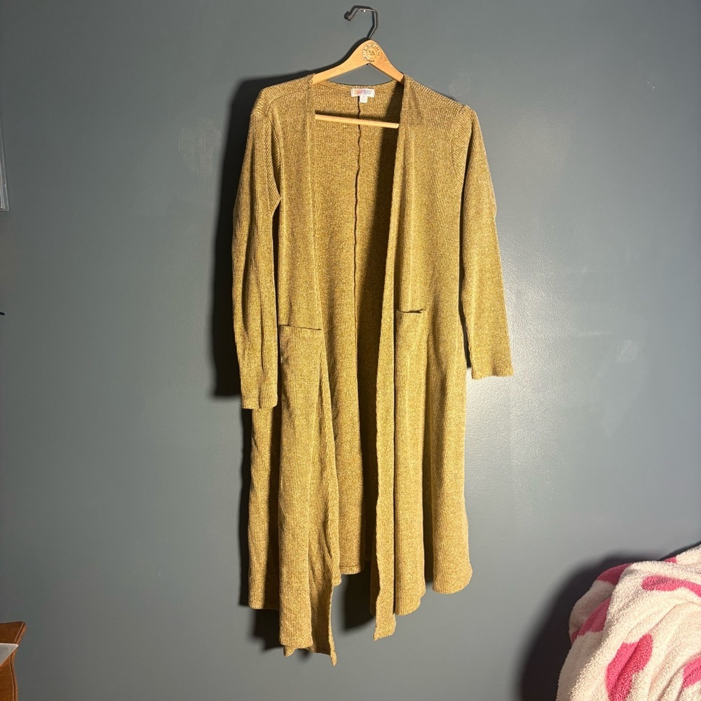 LuLaRoe Mustard Duster Cardigan Size XL Open Front